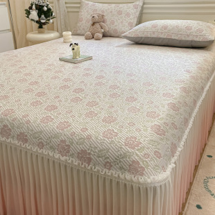 Summer Ice Silk Mat Three-Piece Bed Skirt Style Ice Bean Air-Conditioned Soft Mat Super Cool Bed Sheetss with Skirt Machine Washable