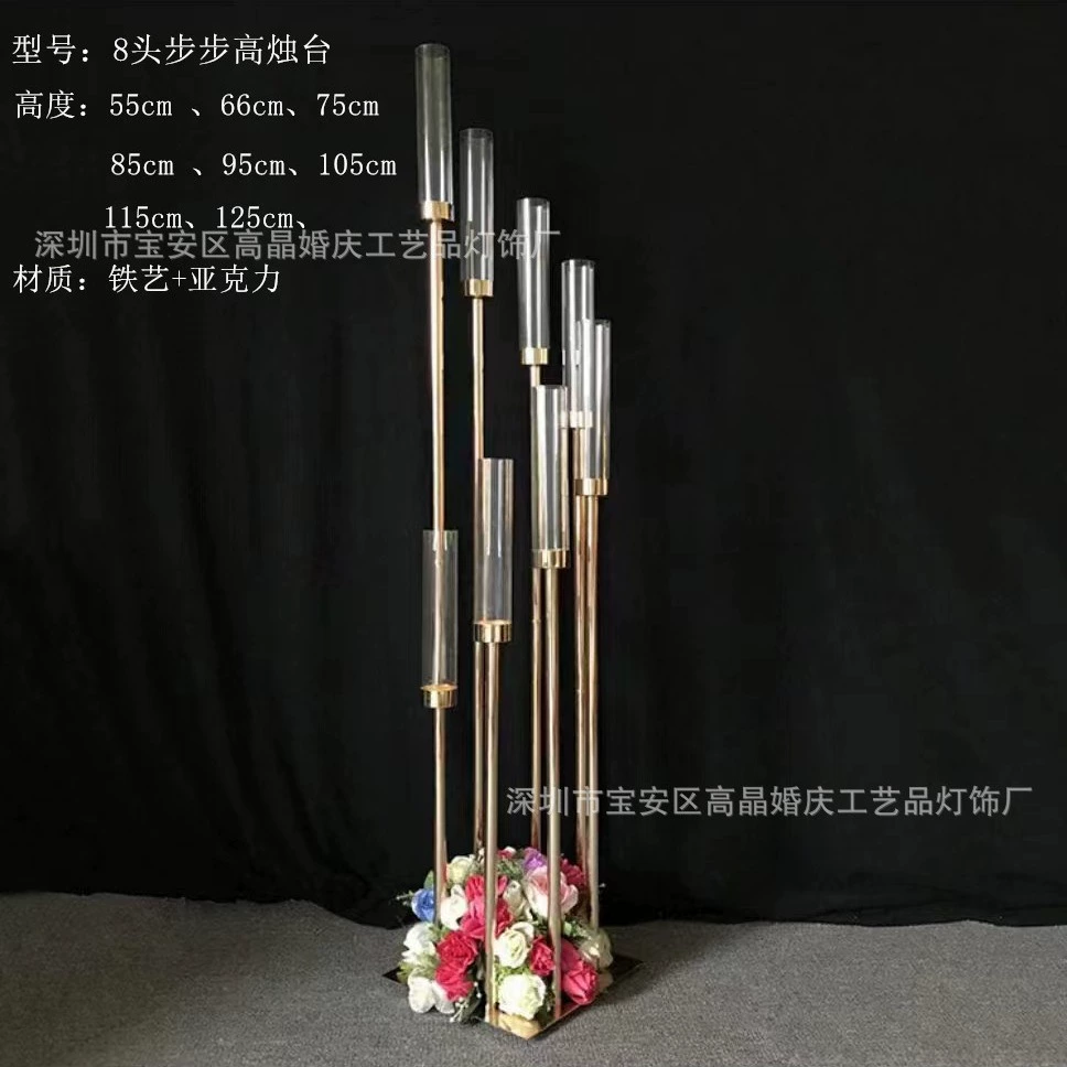Железная много-глав candlestick гальваника металл секция высокий подсвечник свадебное украшение главный стол компоновка фестиваль вечеринка дорожка ведущий