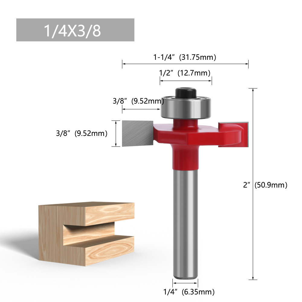1/4 mango bola en forma de T cuchillo de carpintería herramienta de fresado máquina de corte de la cabeza del cortador ranura cuchillo conjunto de 8 piezas