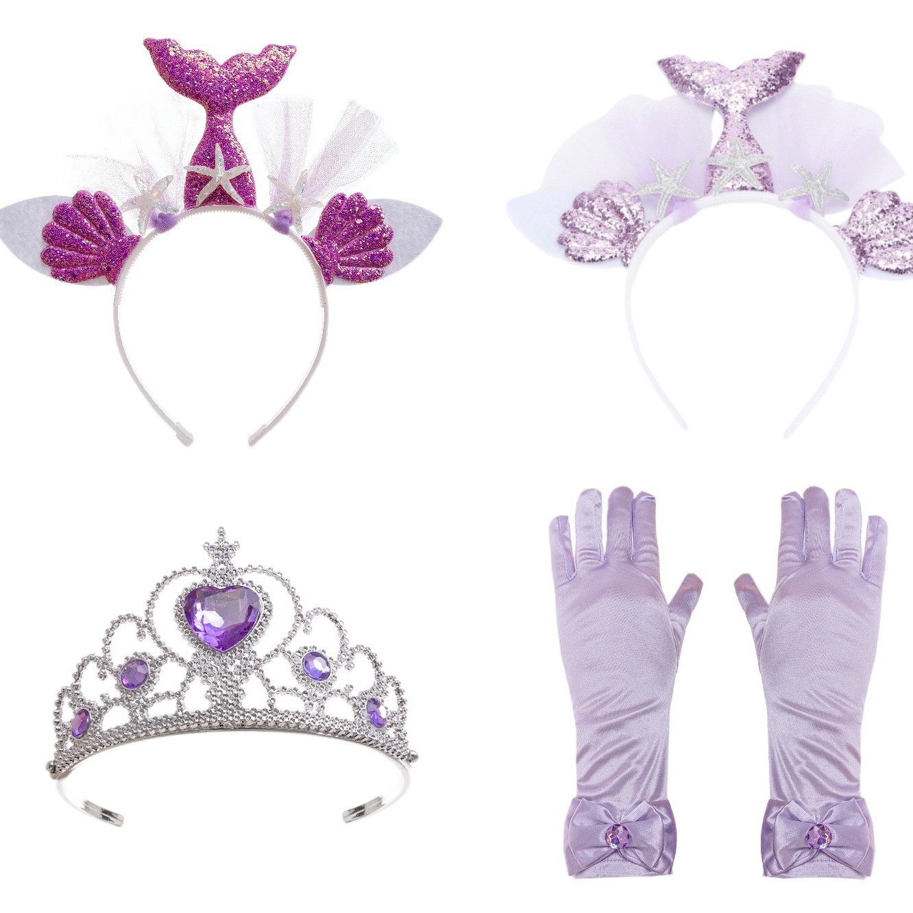 Comercio exterior niña sirena princesa vestido guantes Aisha princesa corona cetro Halloween sirena princesa corona