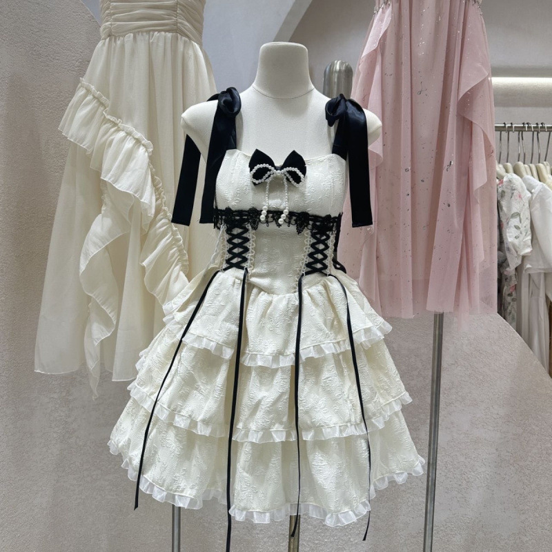 ケーキロリータガールスプライスサスペンダー小柄な甘いふわふわかわいいレースプリンセスドレスフレッシュ|undefined