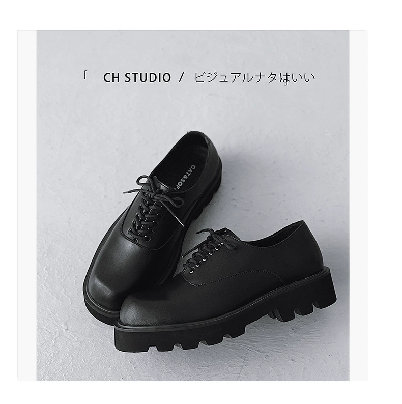 Классическая кожаная обувь с квадратным носком, Мужская молодежная Повседневная нишевая японская обувь из воловьей кожи, лучшая мужская кожаная обувь, обувь Дерби на толстой подошве в Корейском стиле