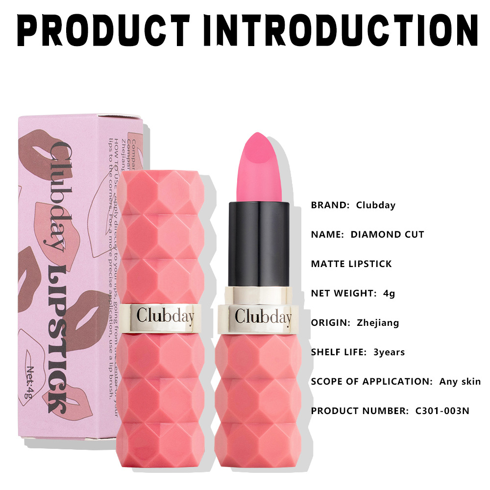 Clubday diamond-cut matte lipstick, non-fading and non-sticky velvet 8-color matte lipstick Item Picture
