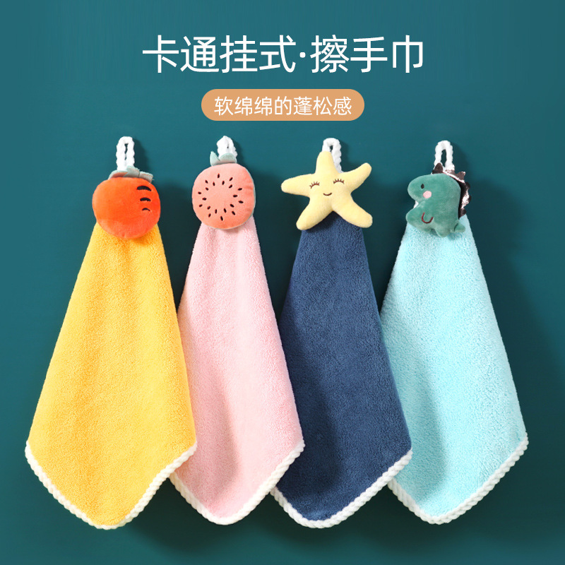 Foreign trade wholesale new cute cartoon fruit square towel 30*30 soft absorbent kitchen coral velvet hand towel