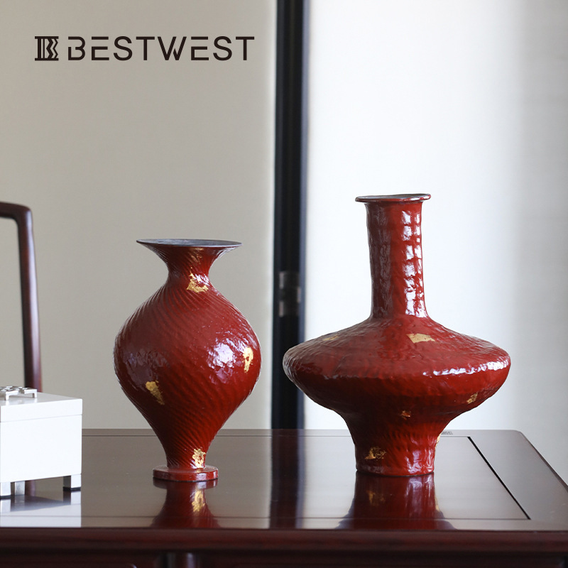 Best west陶磁器デザイナーの正規品陶磁器花瓶置物リビングルーム家庭用ソフト装飾品民宿花器|undefined