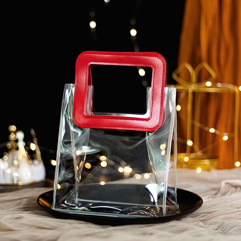 PVC transparente arreglo de flores Portátil Bolsa de embalaje bolsa de red rojo ramo de aperitivos regalo DIY bolso de La jalea bolso de la flor