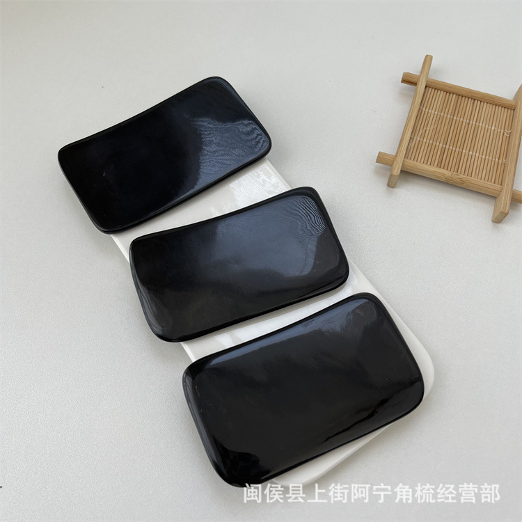 Black Buffalo Horn Gua Sha Board Guā Shā Bǎn Four-Square Wave Scraping Plate Beauty Wellness Tool overview