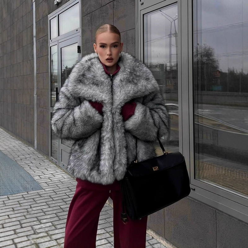 European and American Cross-Border Wholesale Autumn and Winter Fox Fur Faux Fur High-End Imitation Fur Coat Women's Short Coat Jacket