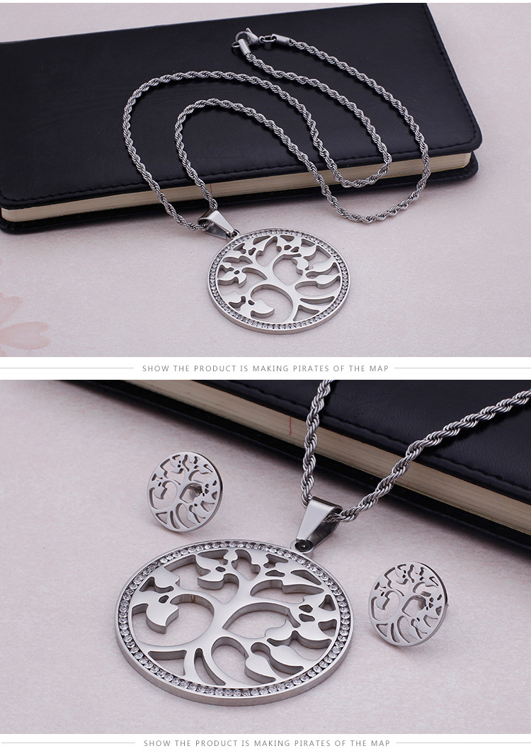 simple tree of life hollow stainless steel necklace earring set wholesale Nihaojewelry