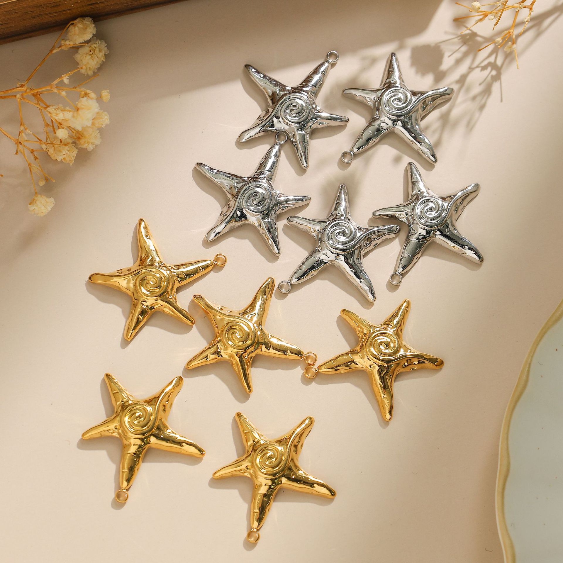 DIY Ornament Accessories, Earrings, Brooches, Necklace Classification 5 PCS/Package 304 Stainless Steel Splicing Starfish Pendant DIY Ornament Accessories Earrings Brooches
