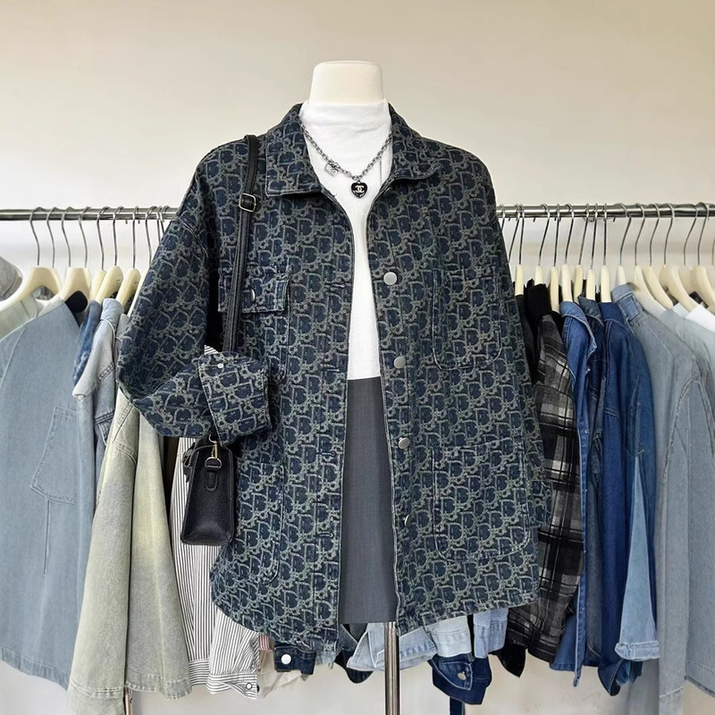 American High Street Retro Denim Jacket for Women 2025 New Design Niche Spring and Autumn Versatile Printed Jacket Top American High Street Retro Denim Jacket for Women 2025 New Design Niche Spring and Autumn Versatile Printed Jacket Top