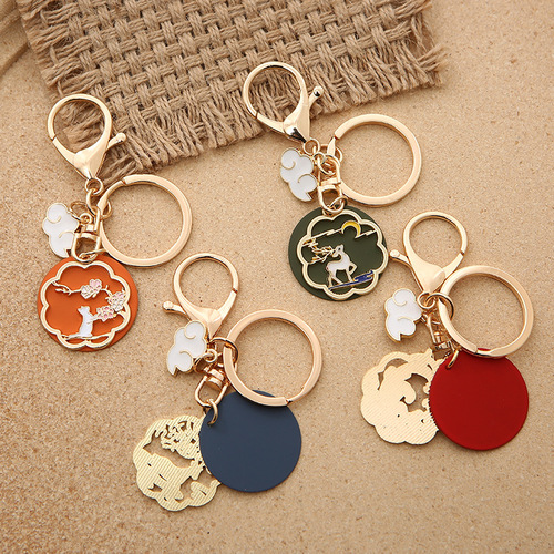 Creative Chinese style series keychain pendant white deer cat koi rabbit bag personalized couple alloy pendant