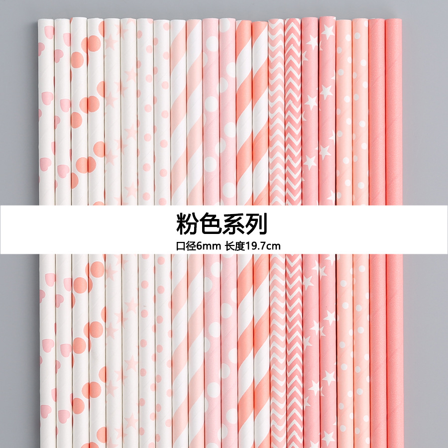 Gran cantidad en stock venta al por mayor paja de papel desechable paja de la serie Rosa paja