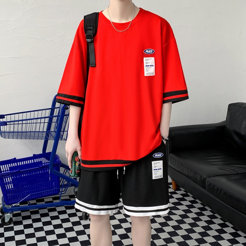 Internet Celebrity Explosions Hong Kong-style Loose Summer Round Neck 2024 New T-shirt Short-sleeved suit Youth Leisure All-match Trend