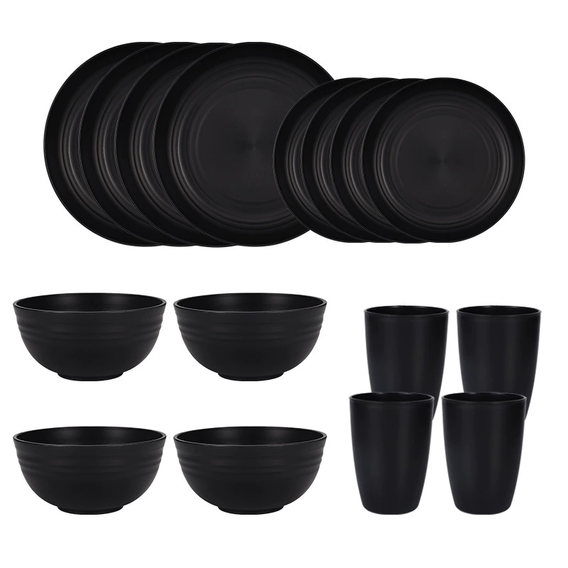 Black travel handheld tableware with glass, ecological set, Amazon