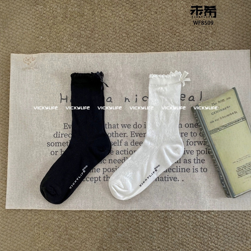 Weixi Spring and Summer New Arrival Bow Trendy Socks Lace Pattern Knitted Socks Princess Style Women's Socks Collocation Loafers