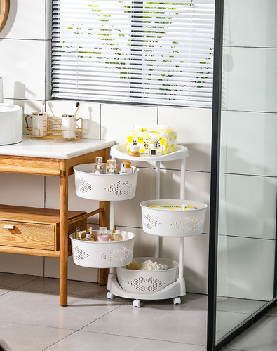 360-degree rotatable kitchen shelf floor-standing multi-layer living room household functional fruit and vegetable basket storage rack