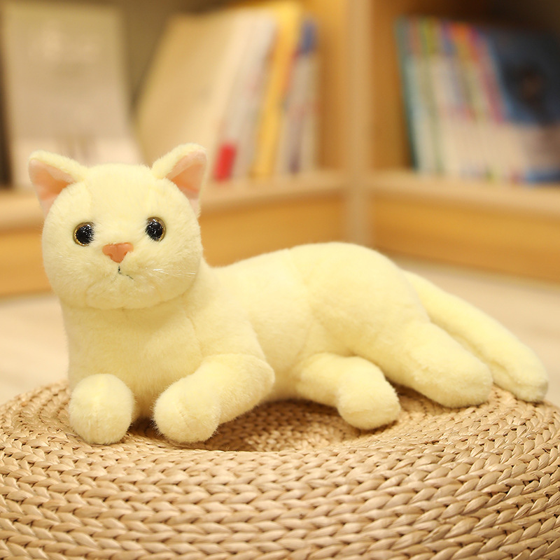 Muñeco de gato de simulación tumbado, muñeco de gatito, gato durmiendo lateral, juguete de peluche, decoración del hogar, regalo de punto escénico