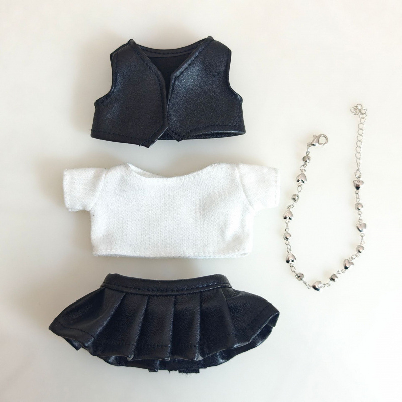 17 センチメートルビニールぬいぐるみマカロンラブブ LABUBU ベビー服ピンクガーゼスカートヘアアクセサリー着替え|undefined