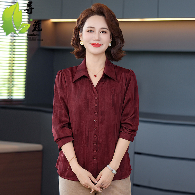 2025 Thin Autumn Clothing for Women, Stylish Mother's Clothing Tops, New Spring and Autumn Shirts, Long-Sleeved Women's Shirts with Collars, Middle-Aged Clothing