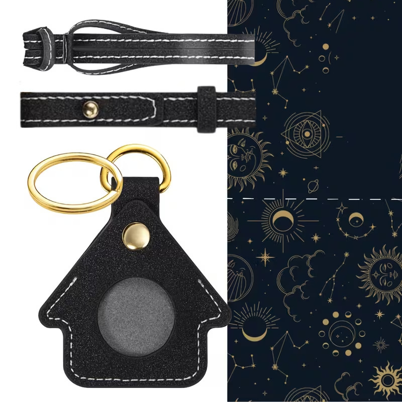 Creative House-Shaped Airtag Protective Case, Leather Keychain Anti-Loss Device Case, Bag Pendant Accessory