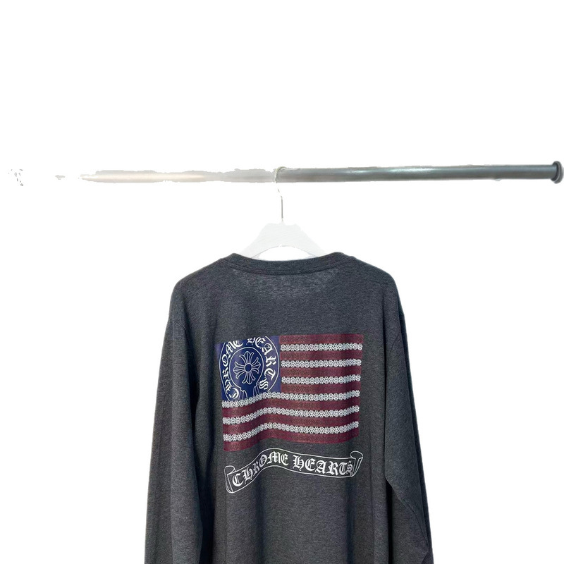 25SS 新しい ch 高品質ラウンドネック馬蹄プリント長袖グレーカジュアルプリントルーズ長袖 t シャツ|undefined