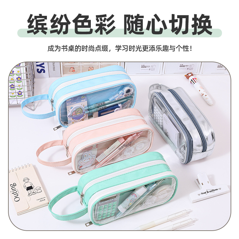 Inns japoneses simples transparentes de alto valor facial bolsas de lápiz de nicho de gran capacidad de papelería almacenamiento caja de lápiz personalizada