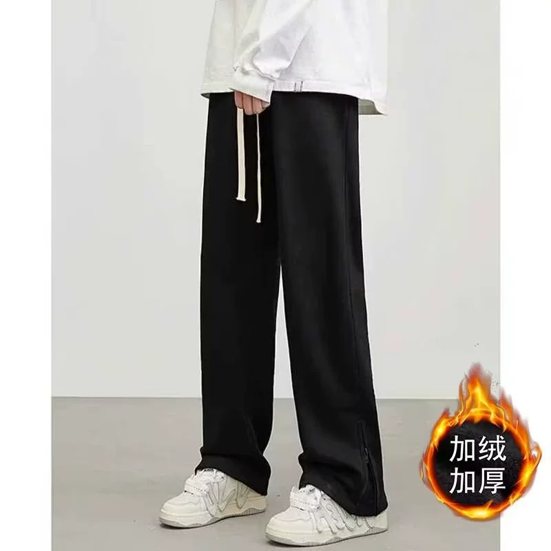 Retro demi-season trousers for leisure, American style, loose straight fit
