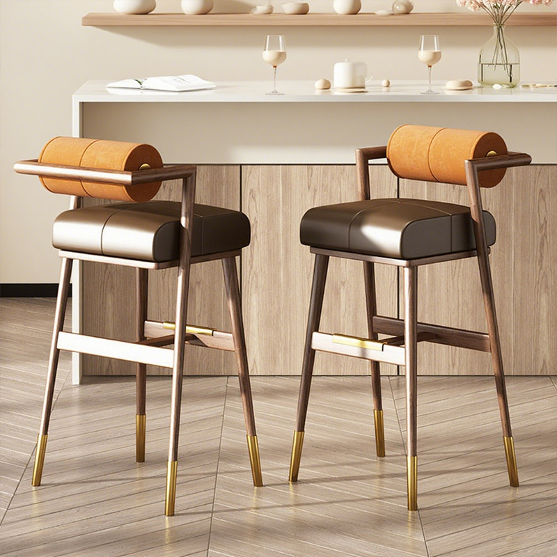 Gm3C-053A Bar Chair, Antique Style Solid Wood Backrest Bar Chair, Accessible Luxury and High-End Home Bar Chair, Bar Stool