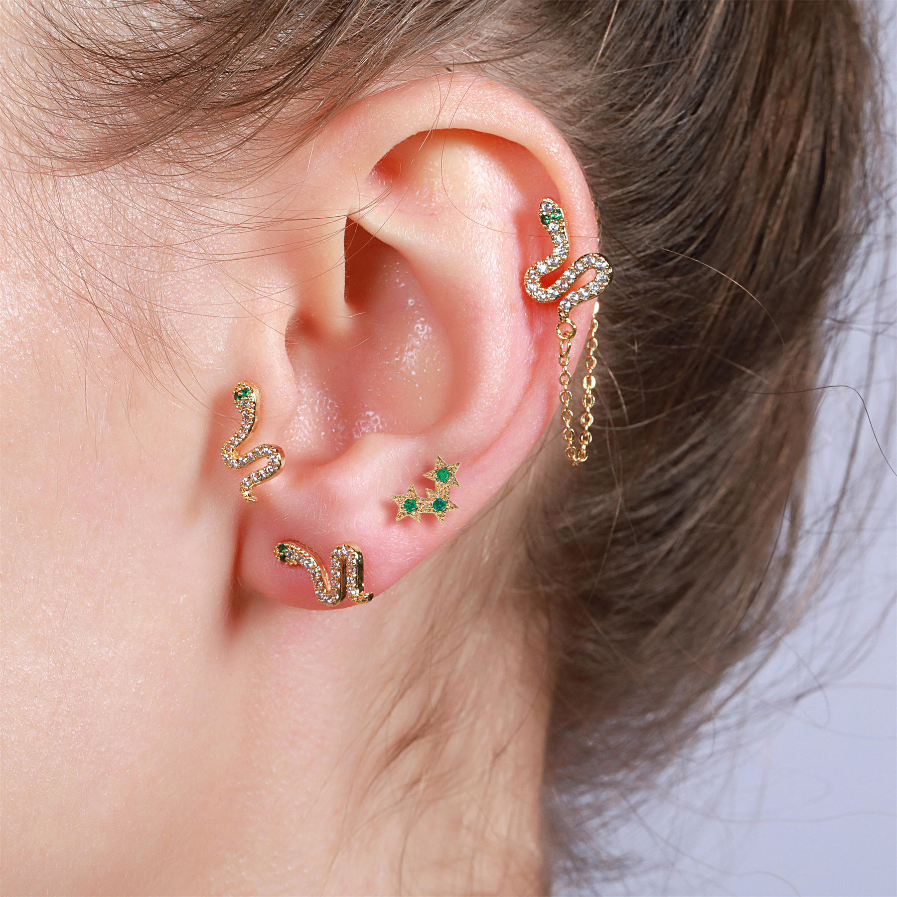 Diamond Romantic Retro Snake Female Piercing Screws Earrings display picture 3