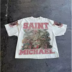 2025 Cross-Border Street Classic Printed T-Shirt Men's Loose T-Shirt Men's and Women's Hip-Hop Street Printed T-Shirt Couple