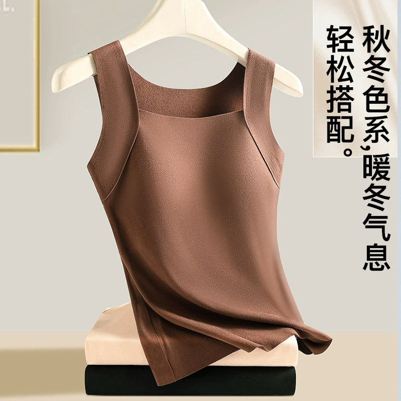 Осенне-зимний бесшовный термокомплект с квадратным вырезом и флисом, теплый жилет для ношения под одеждой, женский утепленный термотоп.