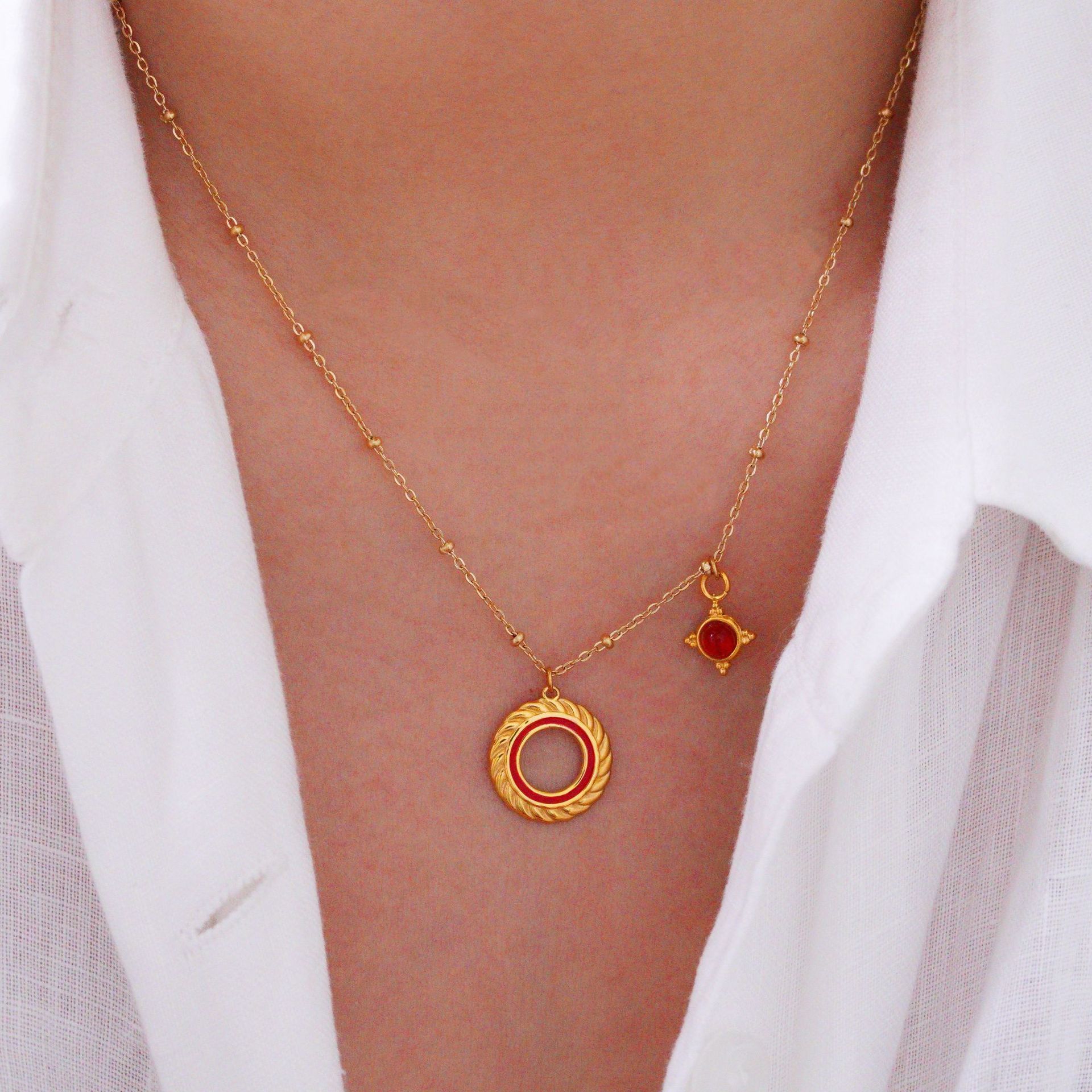 Elegant Lady Simple Style Natural Stone Titanium Steel Geometric Plating Women's Jewelry Set display picture 2