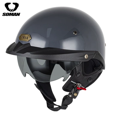 Soman Motorcycle Helmet Retro Half Motosiklet kaskı (dəbilqə) - cement-gray-with-tea-inner-mirror-m