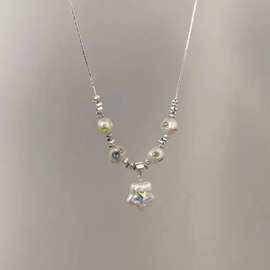 适合夏天的项链~彩色巴洛克珍珠五角星镶钻项链小众少女心简约款