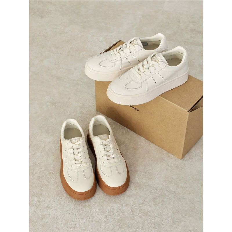 2025 новая модель оптом, оригинальные кожаные белые туфли на толстой подошве для женщин, универсальные повседневные спортивные кроссовки с мягкой подошвой для увеличения роста