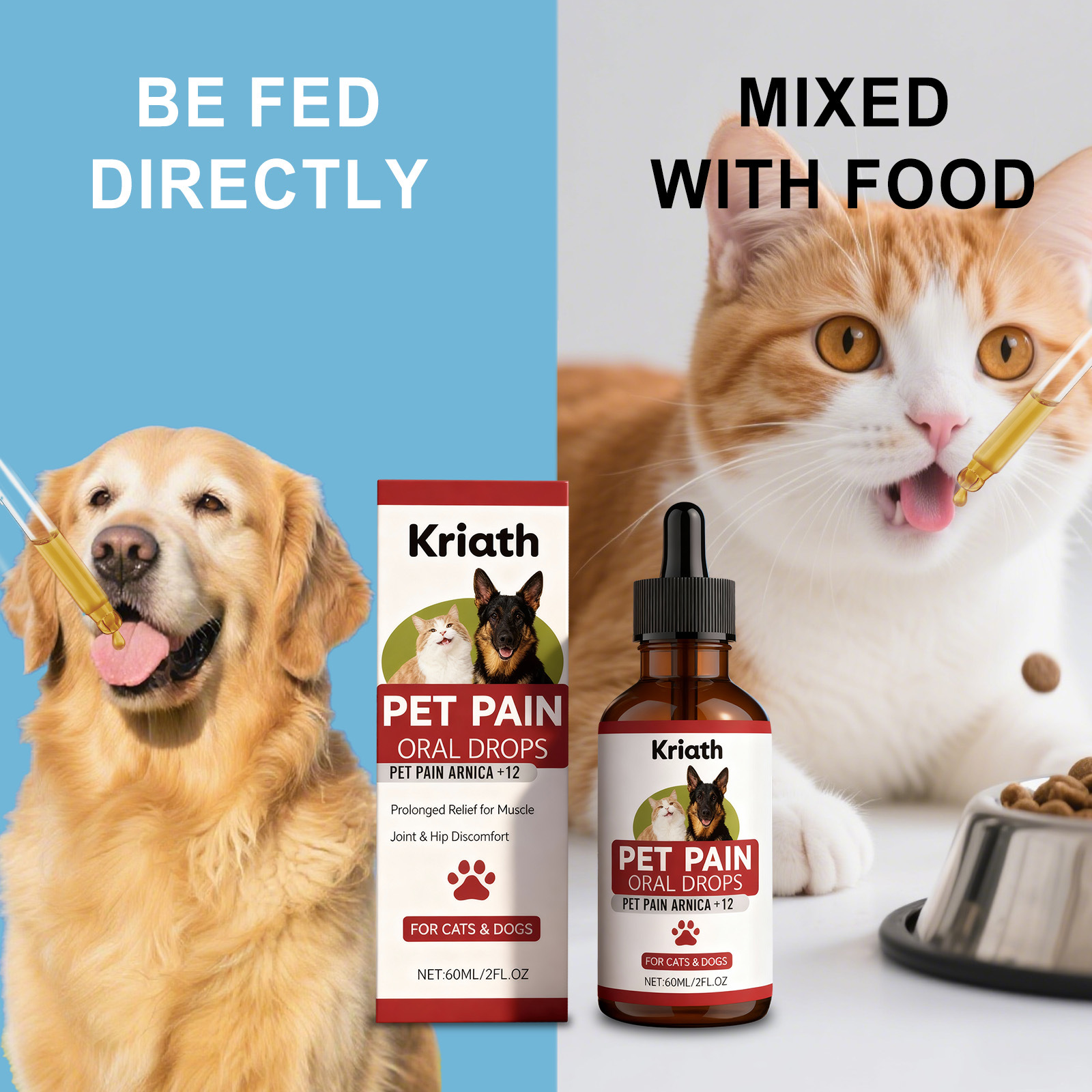 Kriath Pet Cat and Dog Herbal Care Drops Gentle Ingredients Daily Comfort Care Pet Joint Drops
