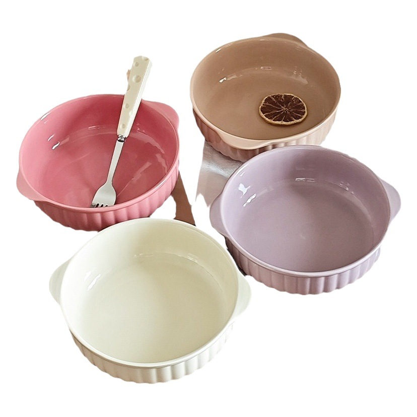 Tazón de doble oreja de cerámica de viento de crema Tazón para hornear con freír al aire Tazón especial para horno microondas Tazón para ensaladas Tazón para huevos al vapor