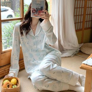 Spot [8878] Fine Cotton brushed cardigan monthly pajamas women's spring and summer pregnant women breast-feeding Home clothing sets