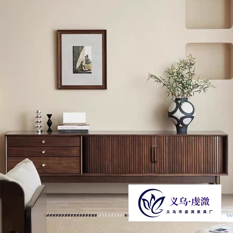 Tv Cabinet Nordic Living Room Black Walnut Solid Wood Light Luxury Combination Coffee Table Simple Modern Home Retro Small Apartment