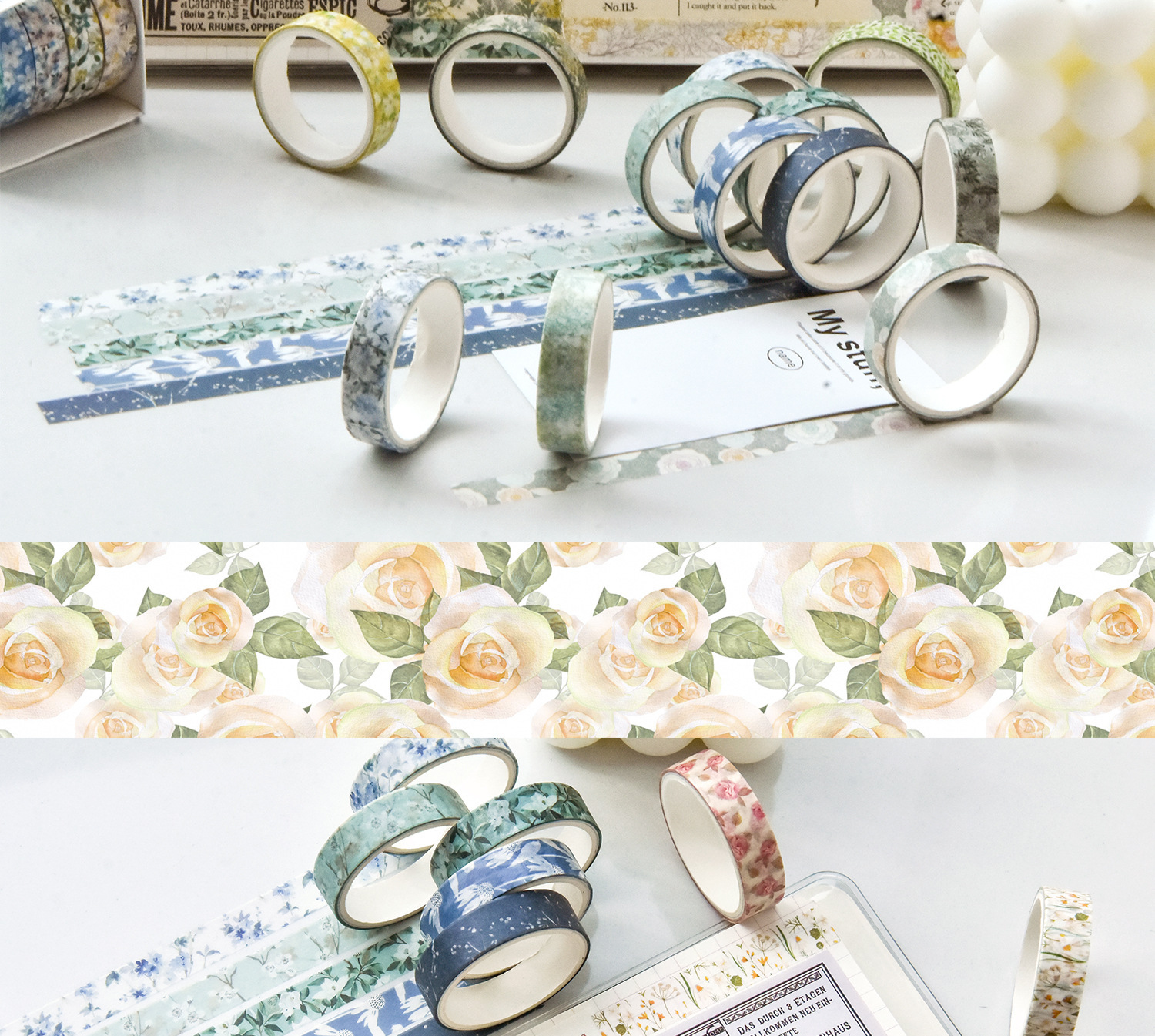 20g Weight Washi Tape Stationery Type 1 Set Quantity Learning, Daily Occasion Washi Material Flower Pattern Romantic, Pastoral Style 1 Set Flower Learning Daily Washi Romantic Pastoral Washi Tape 无