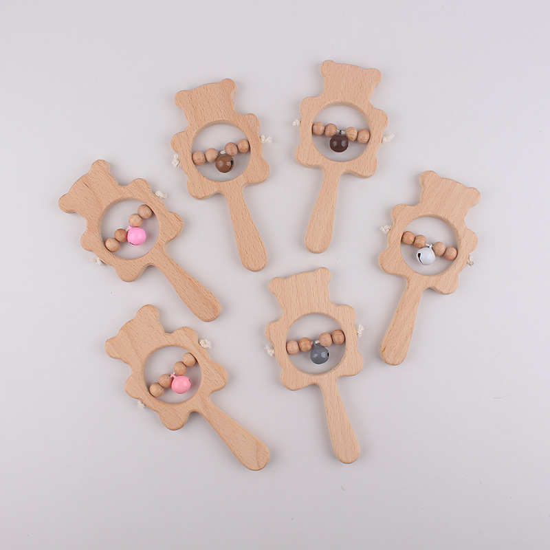Bebé recién nacido beech animal oso campana calmar goma de plástico infantil puzzle manual agarrar juguete campana