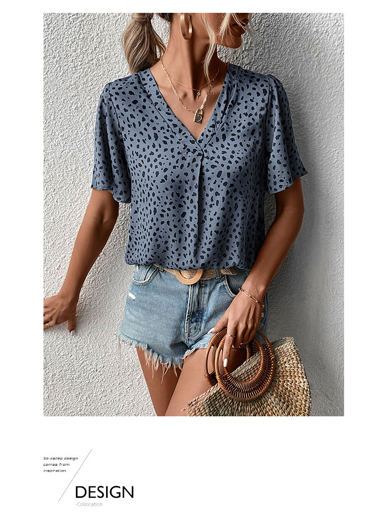 Leopard Print V-neck Short-sleeved Loose Shirt_voghion.com