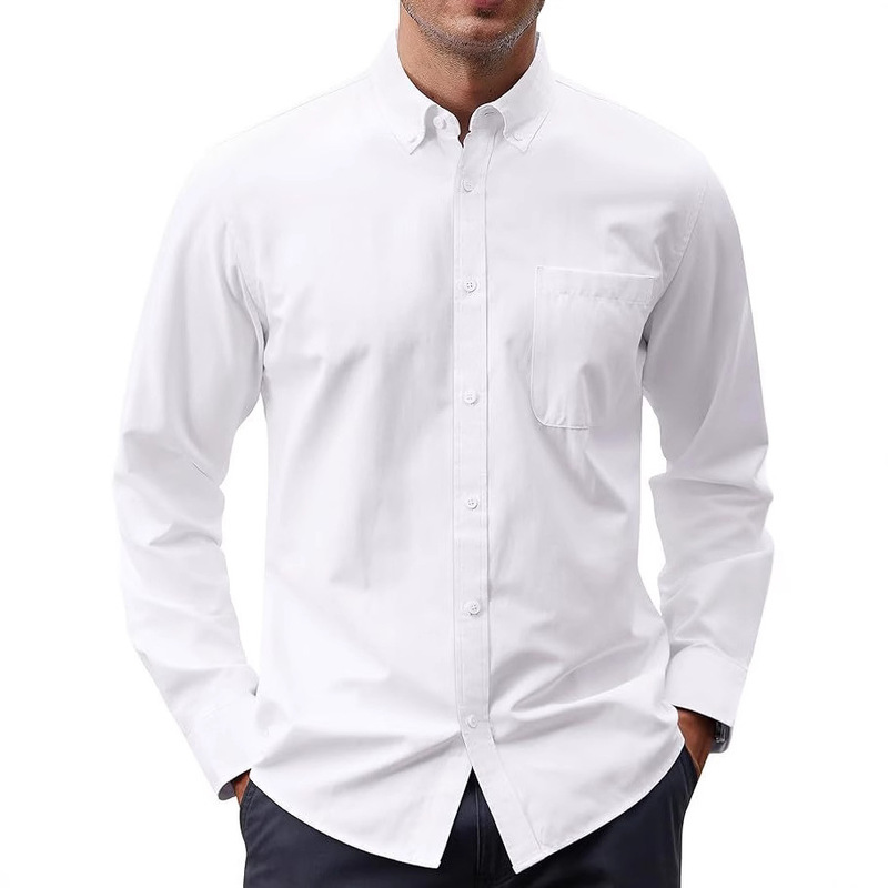 Amazon Men's Solid Color Oxford Spinning Shirt Long Sleeve Button-Up Shirt with Pocket Men's Shirt Cross-border Explosions Amazon Men's Solid Color Oxford Spinning Shirt Long Sleeve Button-Up Shirt with Pocket Men's Shirt Cross-border Explosions