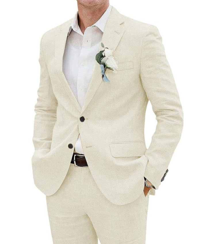 Men's Suit Casual Men's Linen Business Banquet Two-piece Suit