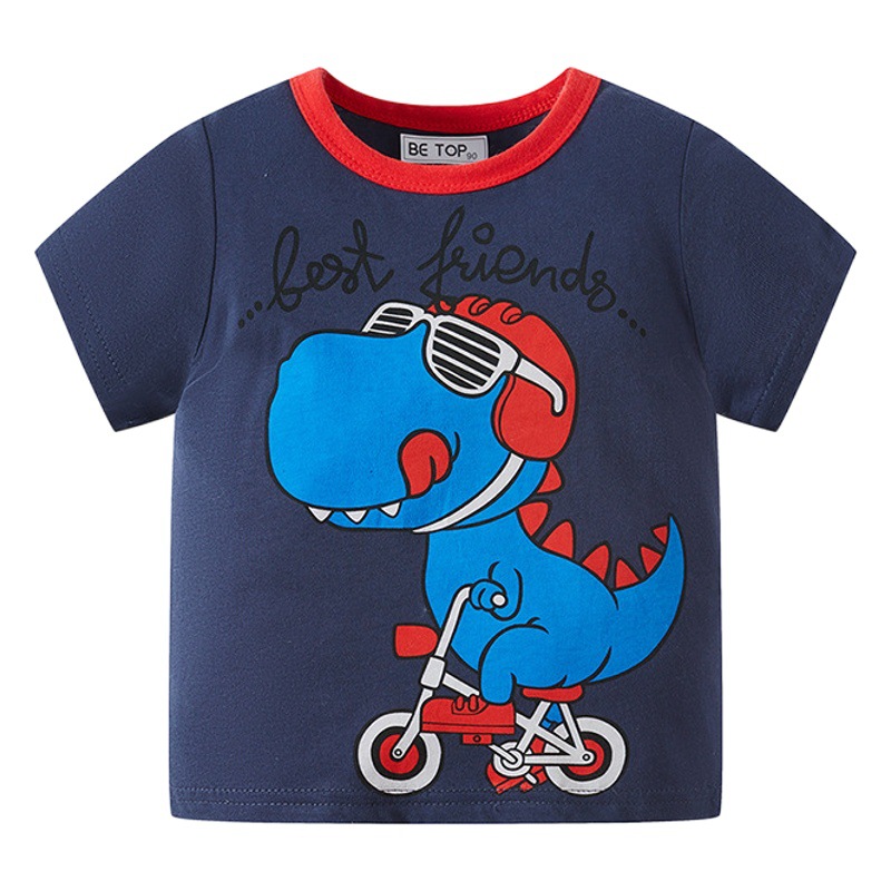 Ropa para niños de dibujos animados dinosaurio niños de manga corta Camiseta de verano de los niños ropa bebé de punto de media manga verano moda pelo generación