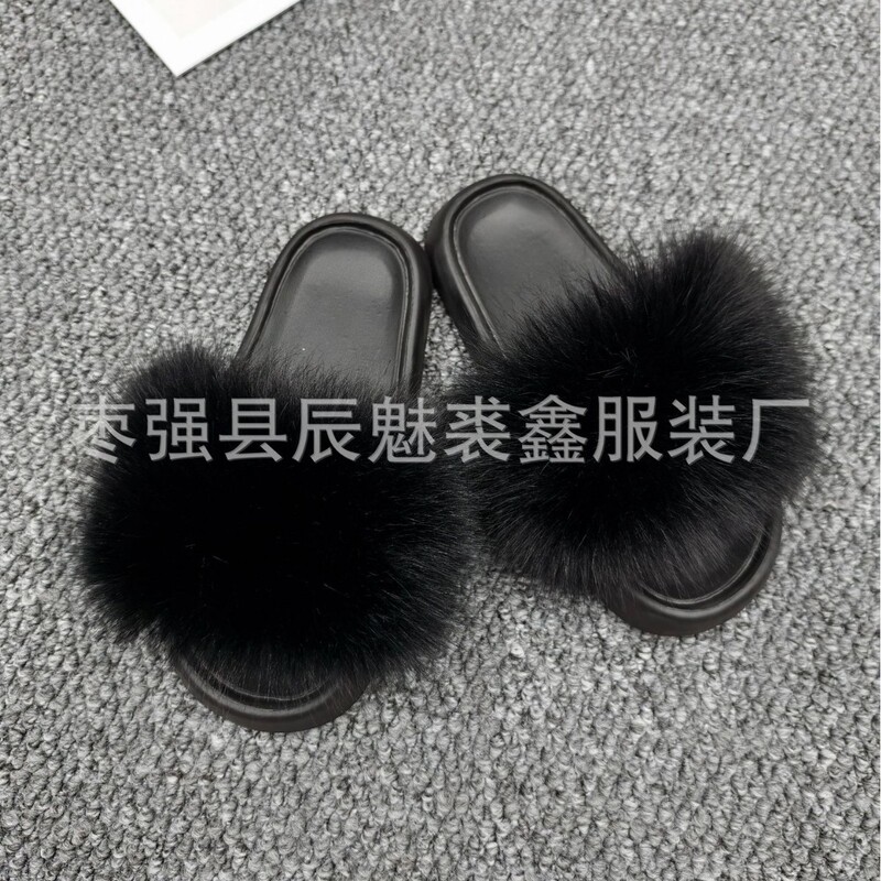 Cross-Border Factory Wholesale Yiwu Outdoor Furry Slippers for Women, Same Style as Internet Celebrities, Fashionable Faux Fox Fur Large Size Women's Slippers Cross-Border Factory Wholesale Yiwu Outdoor Furry Slippers for Women, Same Style as Internet Celebrities, Fashionable Faux Fox Fur Large Size Women's Slippers