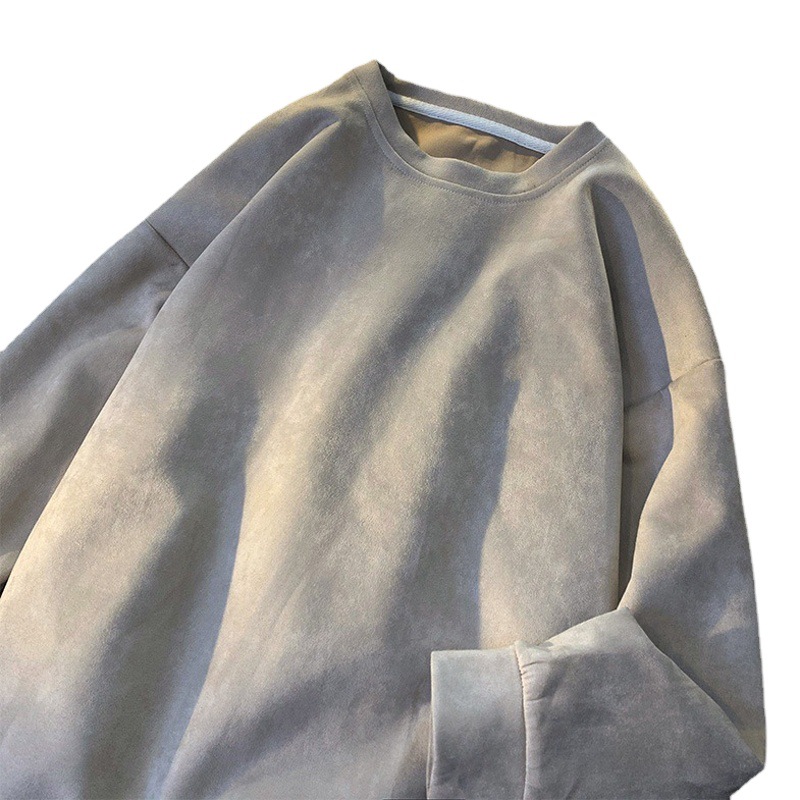 Suéter de gamuza para hombre Primavera y otoño Nueva pareja retro americana de manga larga Raglan Camiseta suelta más tamaño camisa de fondo