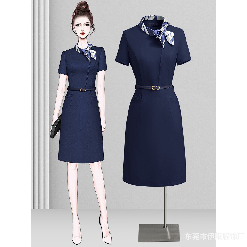 Professional Dress for Women, New Summer Style, Stylish Flight Attendant Uniform, Elegant Fashion, Front Desk Work Attire, Customer Service Work Uniform