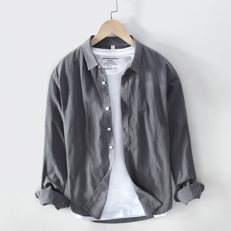 748 camisa de hombre de color sólido simple Camisa de algodón retro ligero entrega de una pieza